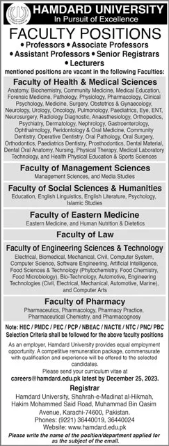 Hamdard University Faculty Jobs