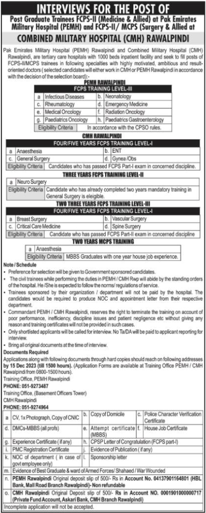 Opportunities for Post Graduate Trainees in Rawalpindi Hospitals